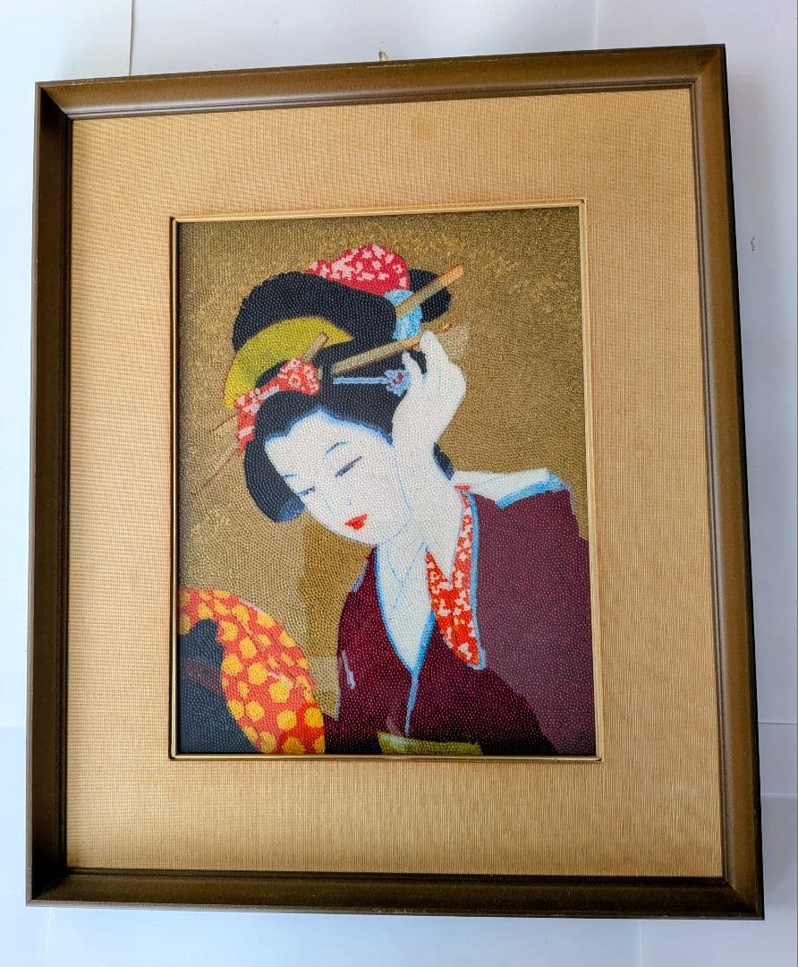 【完成品】ビーズタッチ手芸 額縁入り 3枚セット（虎・美人画）ハンドメイド
