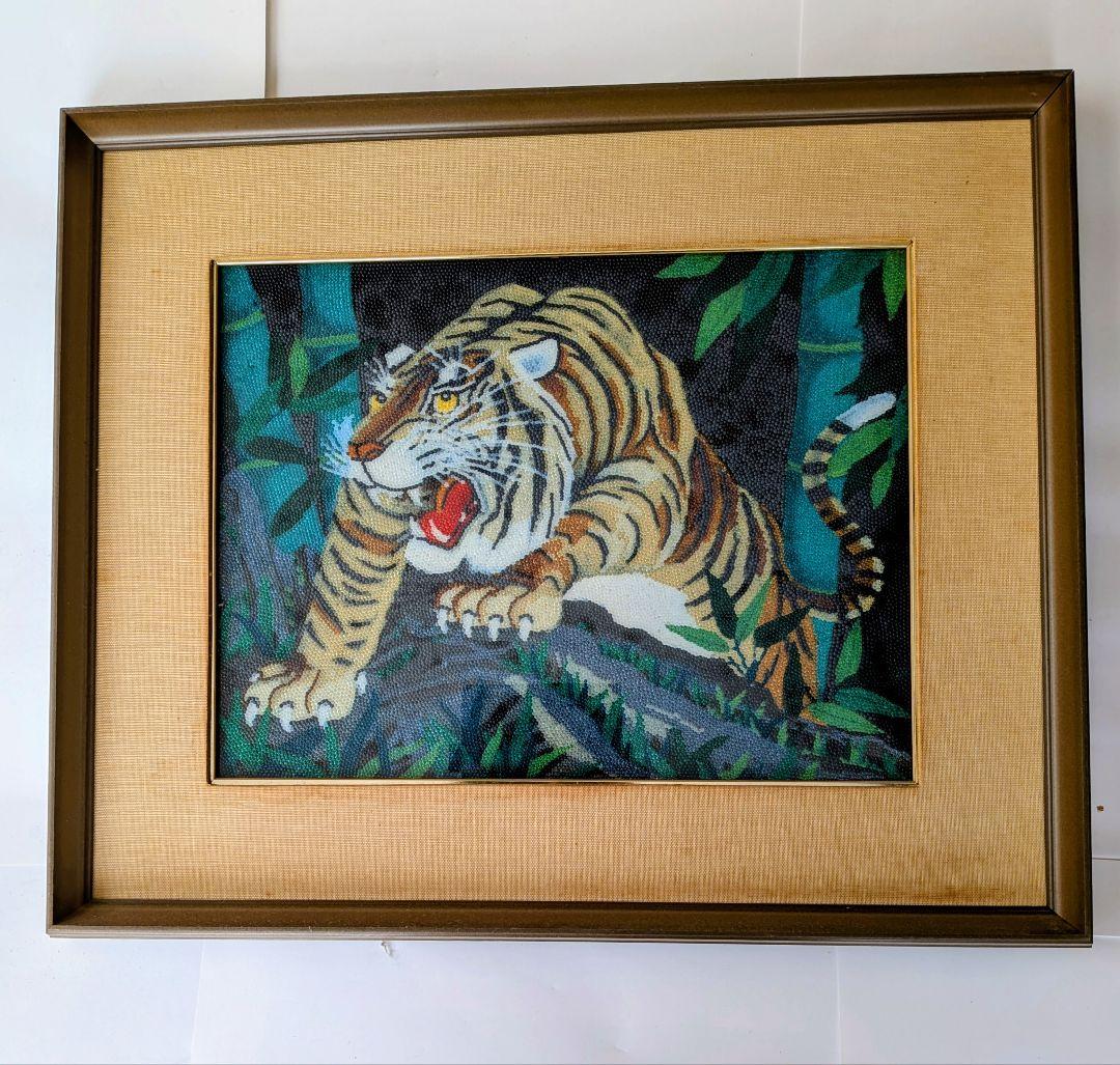 【完成品】ビーズタッチ手芸 額縁入り 3枚セット（虎・美人画）ハンドメイド