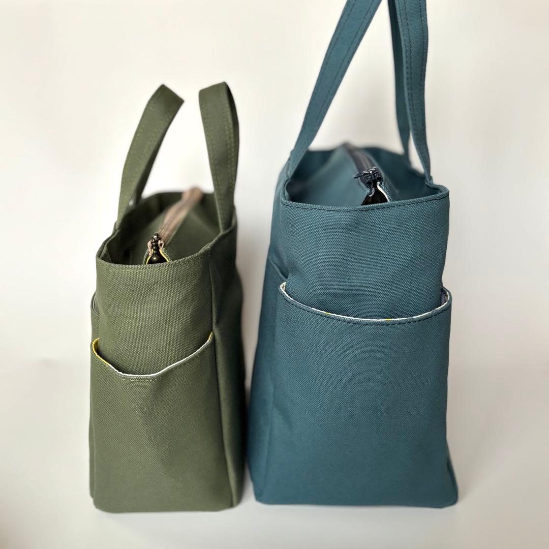 倉敷8号帆布サイドポケット付きトートバッグL ブラック×北欧花柄　ファスナー開閉