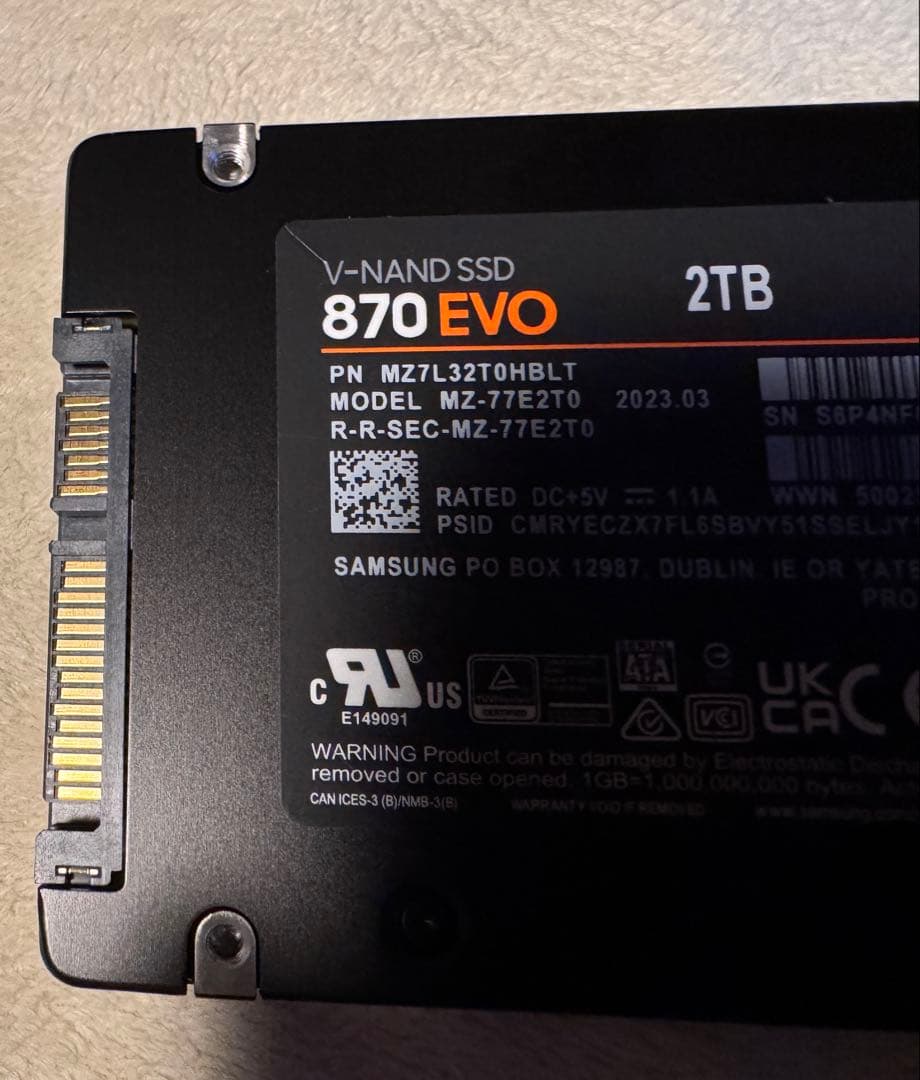 Samsung 870 EVO 2TB SSD 総書込量2898GB
