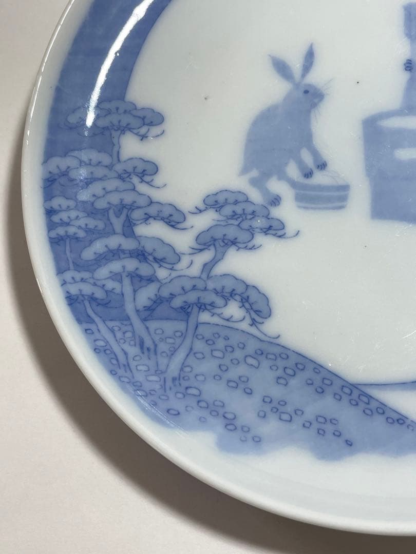 明治　印判皿　月うさぎ