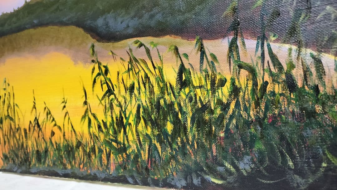 ◇s.koide 油彩画 夕焼けの法隆寺