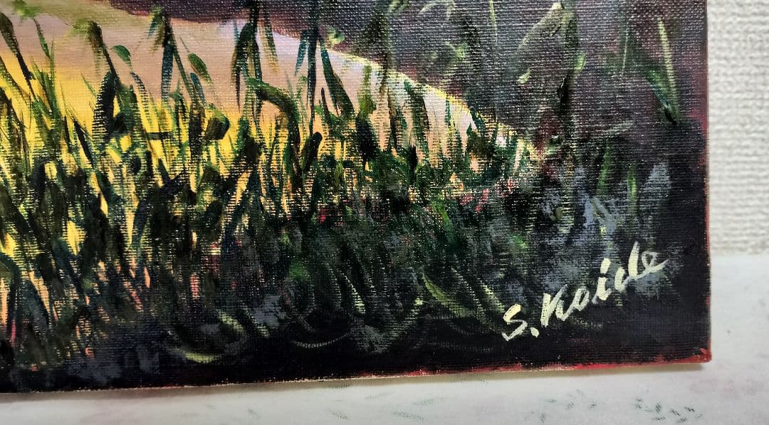 ◇s.koide 油彩画 夕焼けの法隆寺