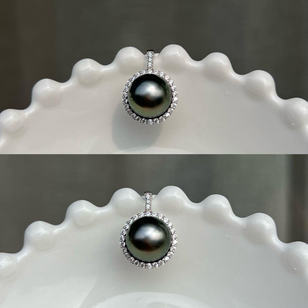 黒蝶真珠ペンダントトップ　海水ネックレストップ　ダークグリーン系　10.2mm