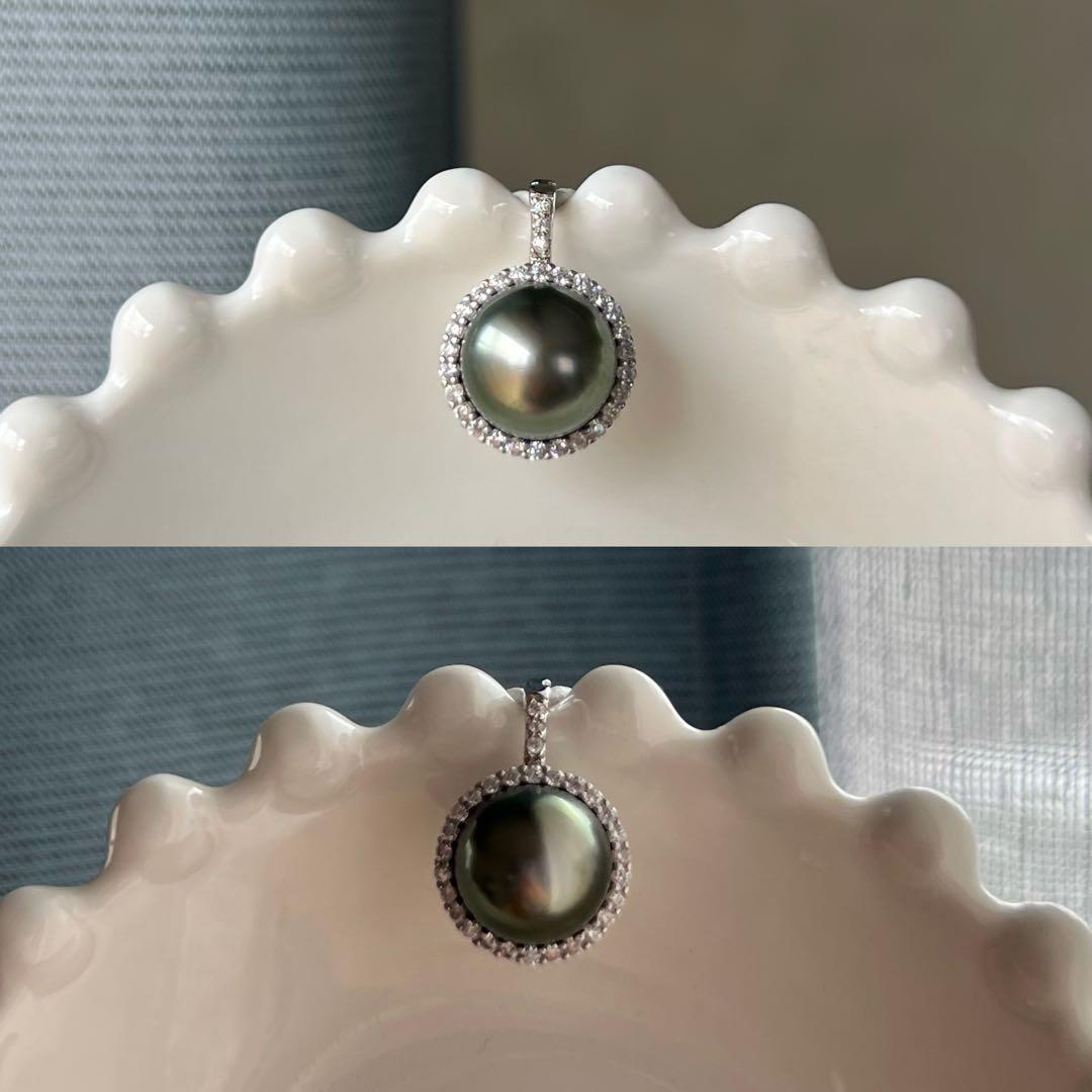 黒蝶真珠ペンダントトップ　海水ネックレストップ　ダークグリーン系　10.2mm