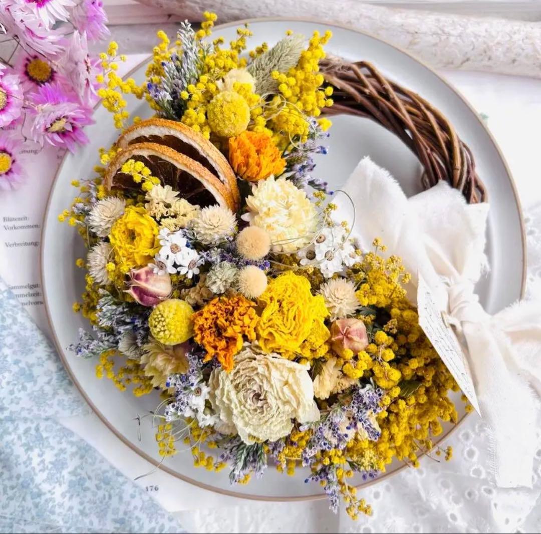 スワッグ　縦長スワッグ　横長スワッグ　リース　ミモザ　ラナンキュラス バラ