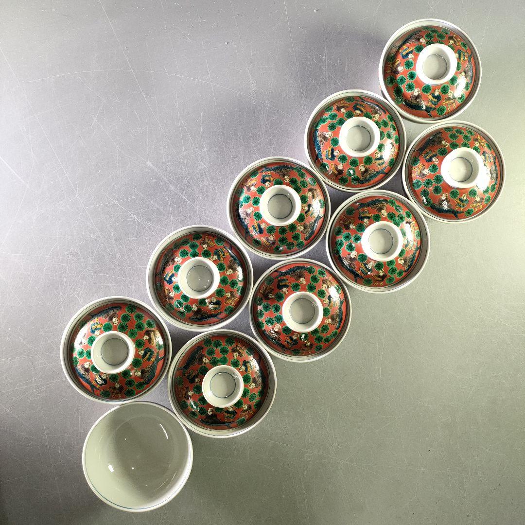 A1230-2/順風堂/九谷木米 造/色絵蓋付飯碗10客・蓋9客/共箱/懐石道具