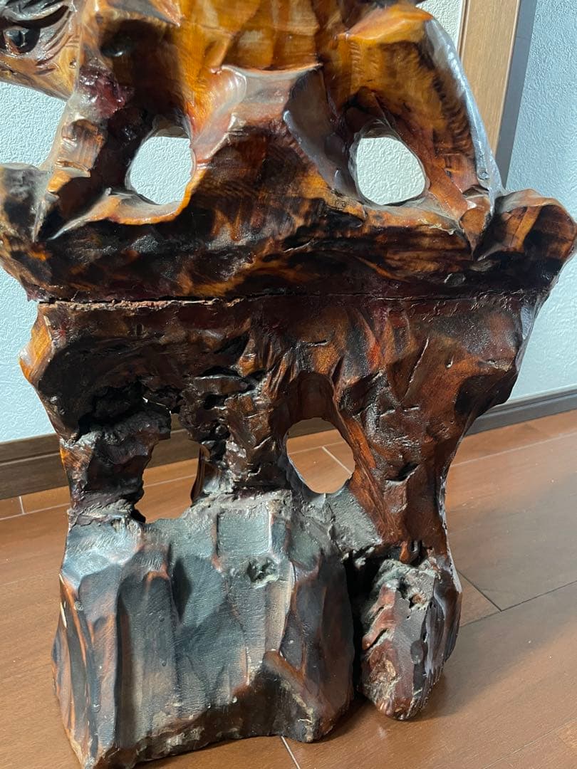 2 木彫り 鷲 置物 一刀彫 彫刻芸術品 ヴィンテージ 民芸品 横幅80cm