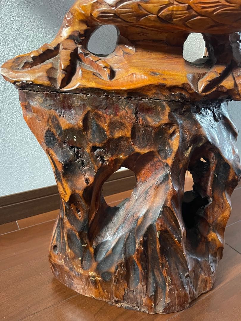 2 木彫り 鷲 置物 一刀彫 彫刻芸術品 ヴィンテージ 民芸品 横幅80cm