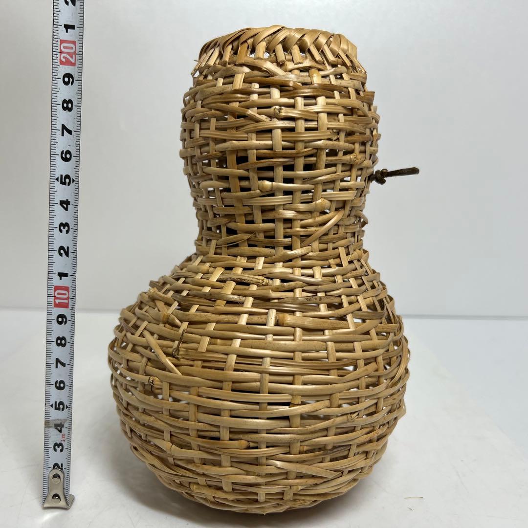 有馬籠　昭竹斎作　竹細工花籠　共箱　h22cm 東K7-1228①