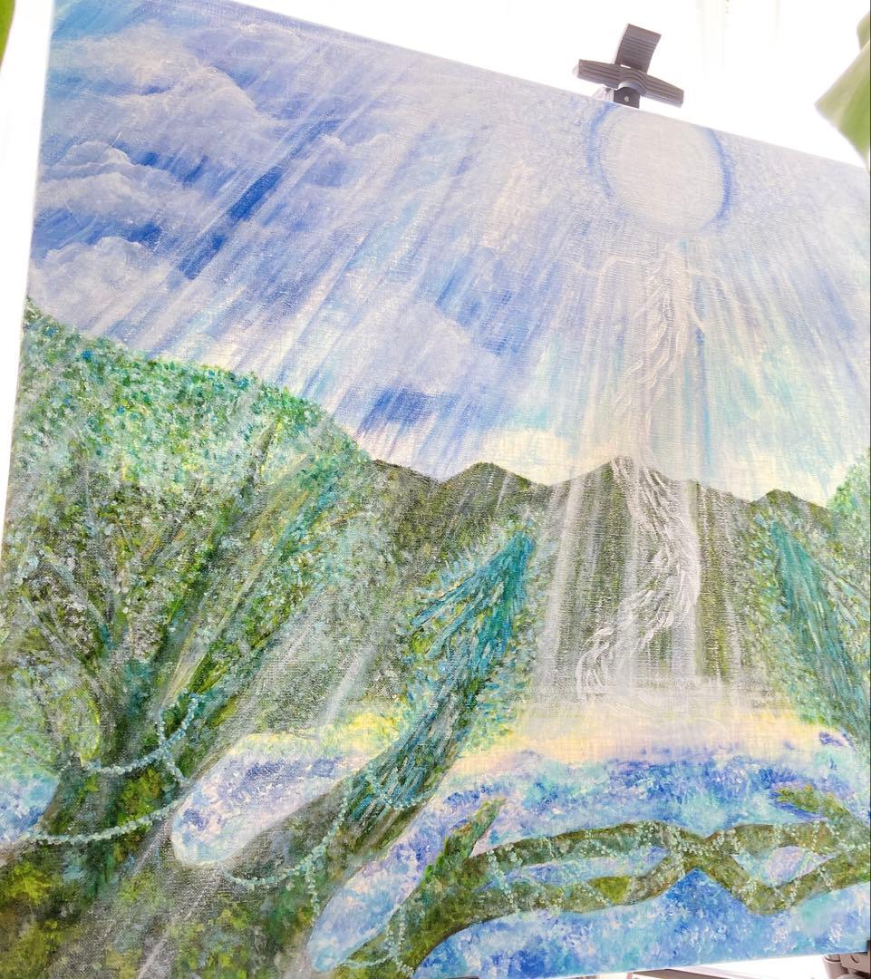 【白光（びゃっこう）】　白龍　龍木　原画　アクリル画　F20号サイズ