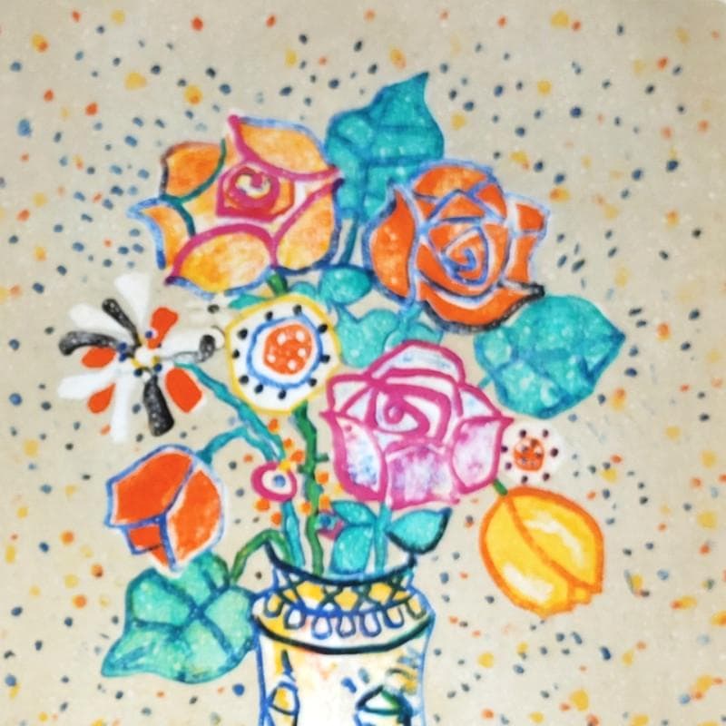 ☆アイズピリ☆「ベージュ背景のバラの花束」リトグラフ　大判新品額！