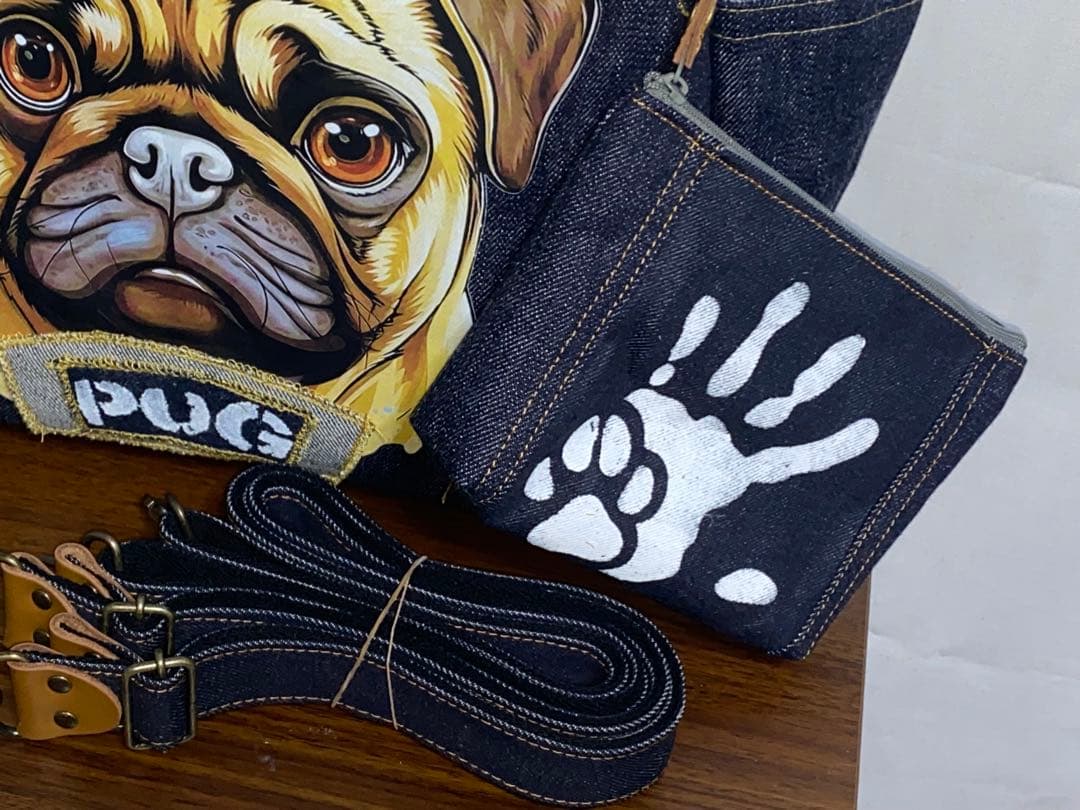 ☆岡山デニム&ステンシル☆パグ☆パグ☆リュック対応☆4wayあおりバッグ