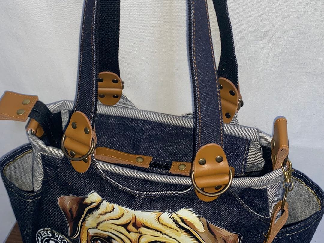 ☆岡山デニム&ステンシル☆パグ☆パグ☆リュック対応☆4wayあおりバッグ