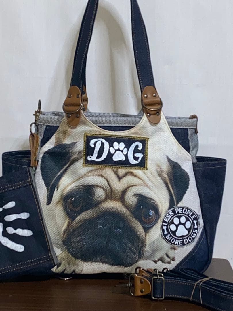 ☆岡山デニム&ステンシル☆パグ☆パグ☆リュック対応☆4wayあおりバッグ