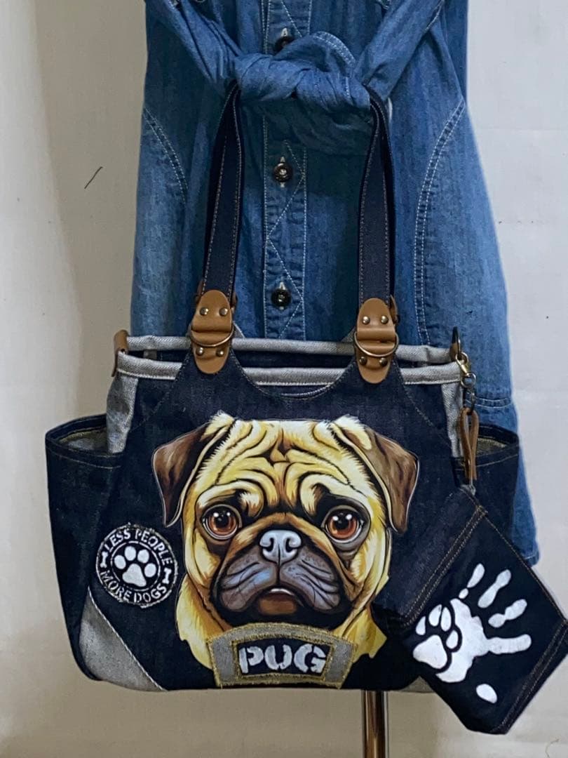 ☆岡山デニム&ステンシル☆パグ☆パグ☆リュック対応☆4wayあおりバッグ