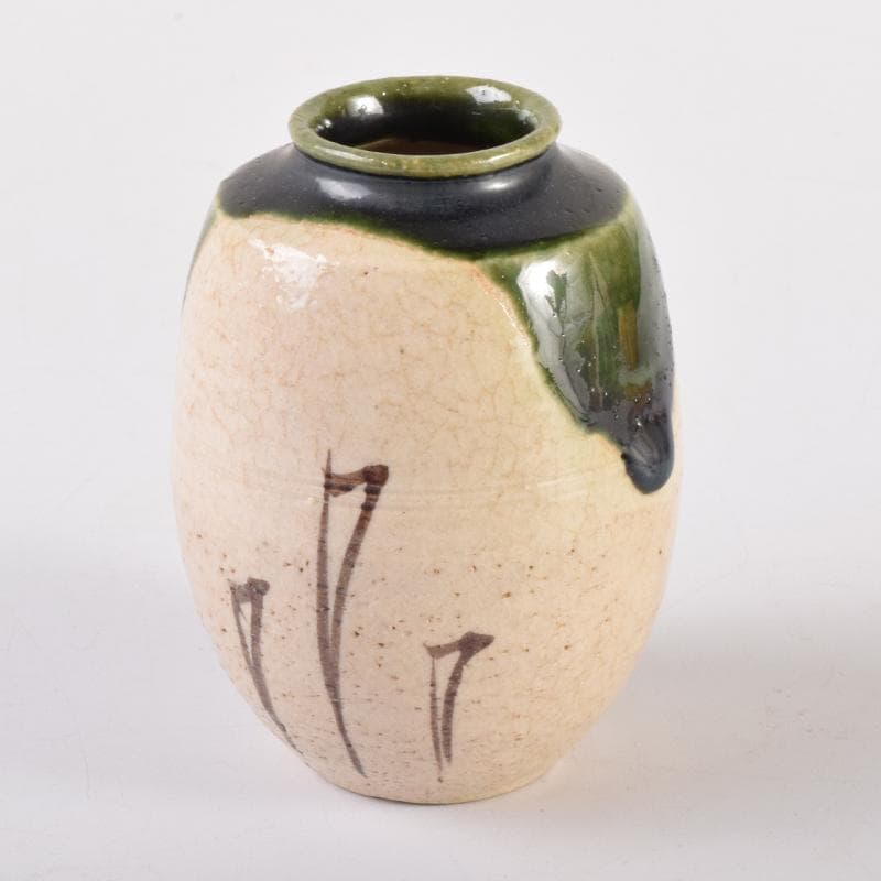 茶道具　瀬戸赤津焼　織部焼　山口正悟作　肩衝茶入　仕覆付　共箱　V　7081