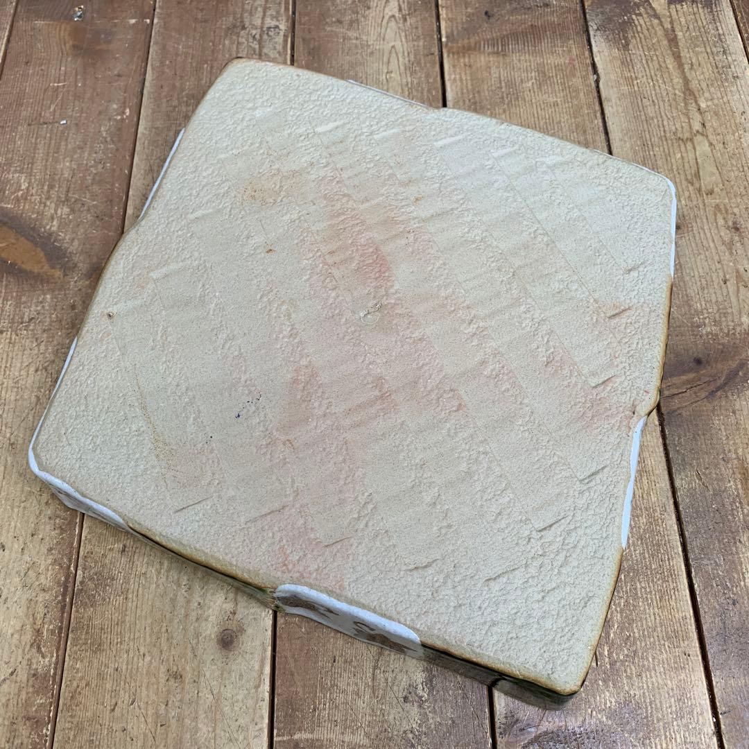 D-4 【モダン和食器】織部焼 市松模様 角鉢 正方形 盛り皿（絵皿・伝統模様）