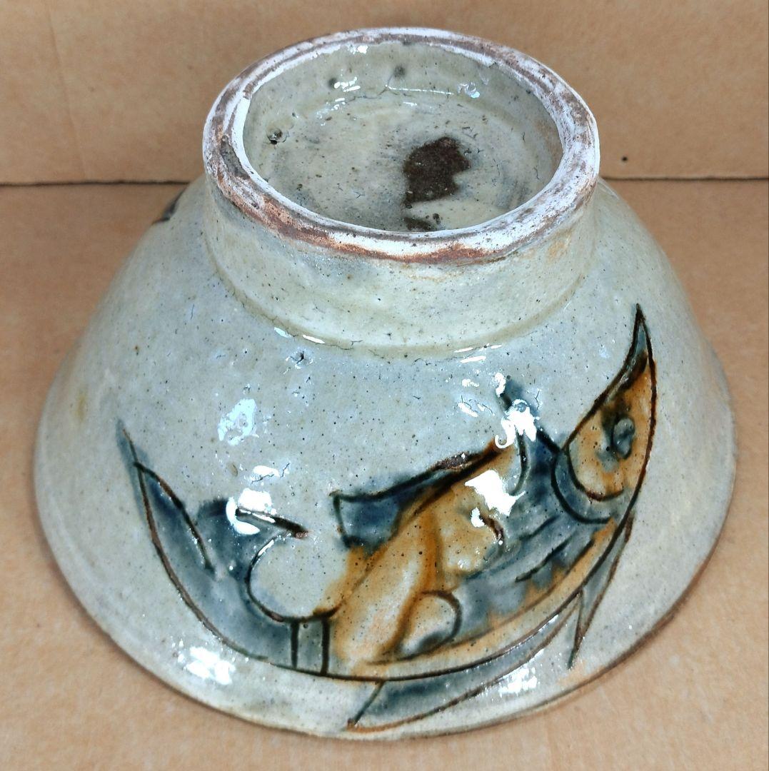 【本物保証】金城次郎 マカイ(壷屋焼魚紋茶碗）共箱 栞 美品 人間国宝 壺屋焼