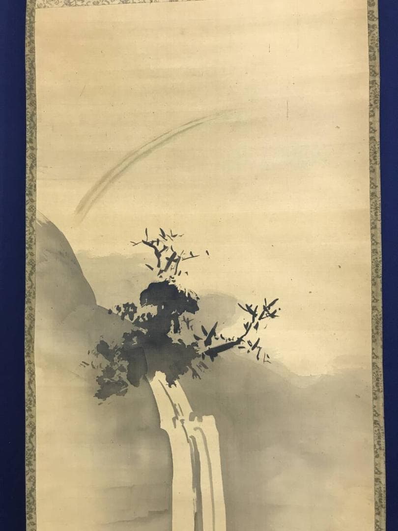 真作/喜多武清/可庵/山水図/滝山水図/夏掛軸/掛軸/名家伝来/AH-792