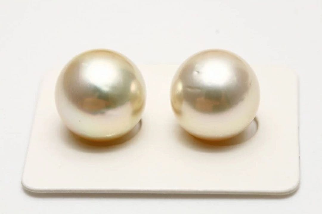 南洋白蝶真珠パールペアルース　13mm　ピンクグリーンカラー