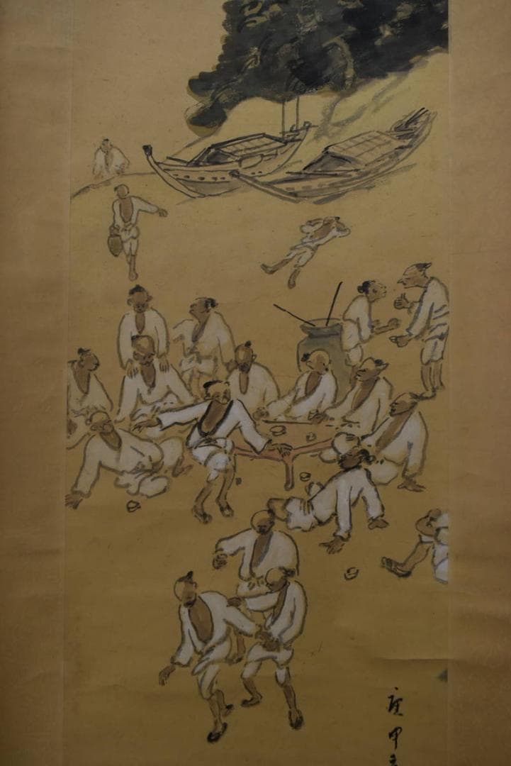 雲峰/漁村秋宴図/掛軸/名家伝来/AA-162