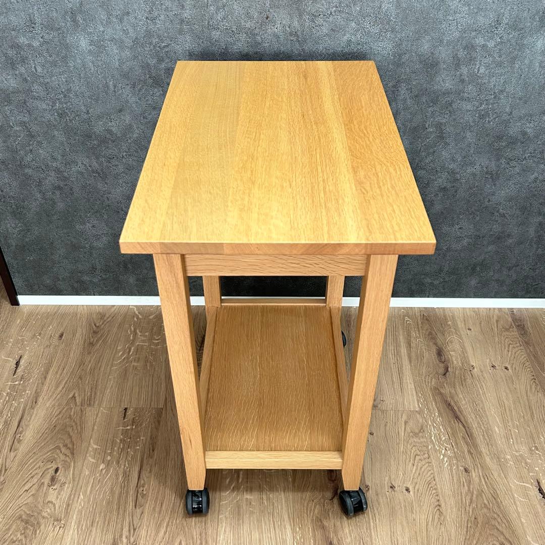 美品 柏木工 キャスター付 サイドテーブル オーク材ラック ワゴンKASHIWA