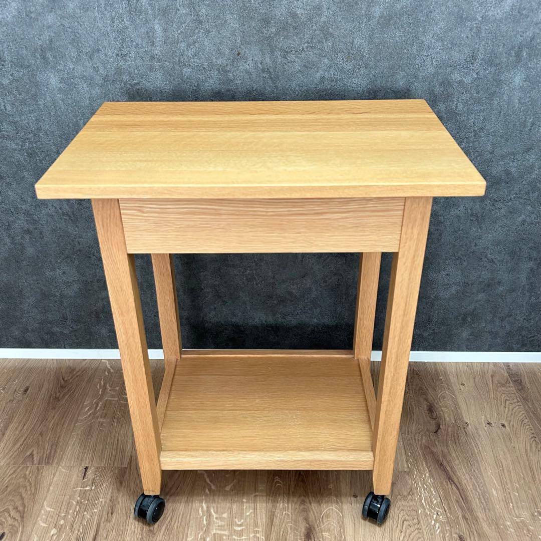 美品 柏木工 キャスター付 サイドテーブル オーク材ラック ワゴンKASHIWA