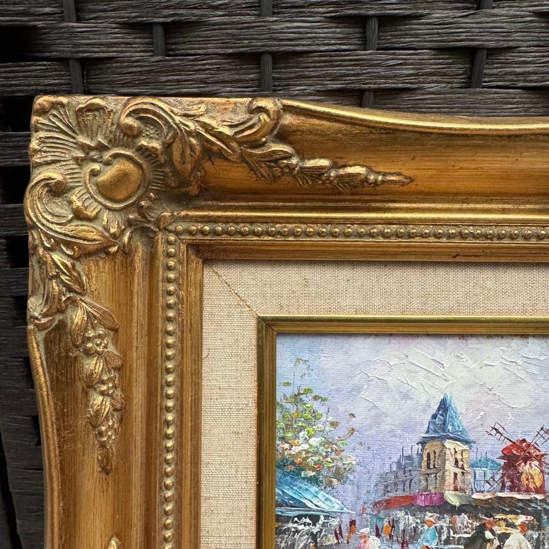 油彩画 ヨーロッパの街並み 額縁　　　　　　　アンティーク