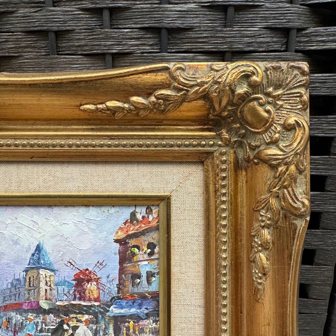 油彩画 ヨーロッパの街並み 額縁　　　　　　　アンティーク