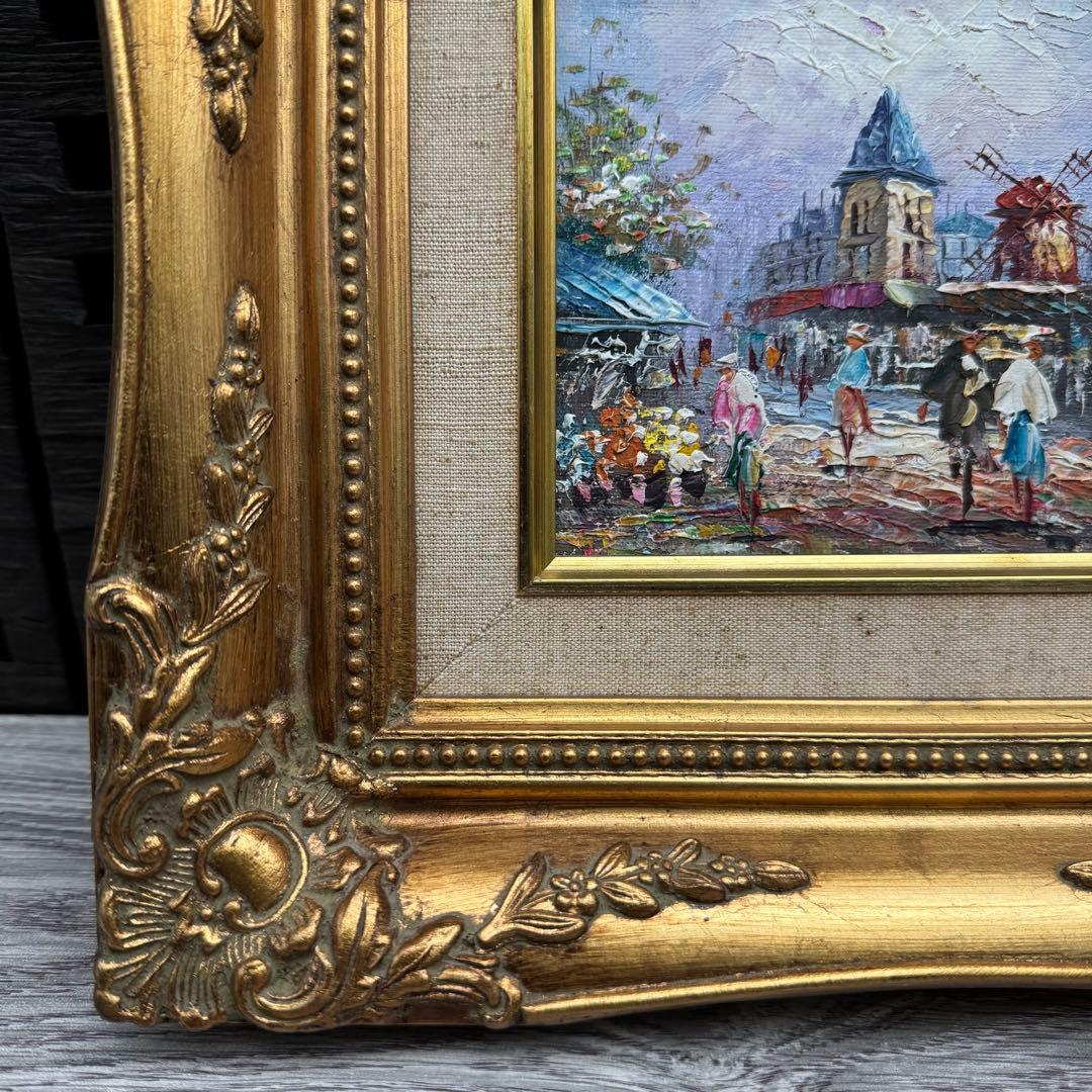 油彩画 ヨーロッパの街並み 額縁　　　　　　　アンティーク