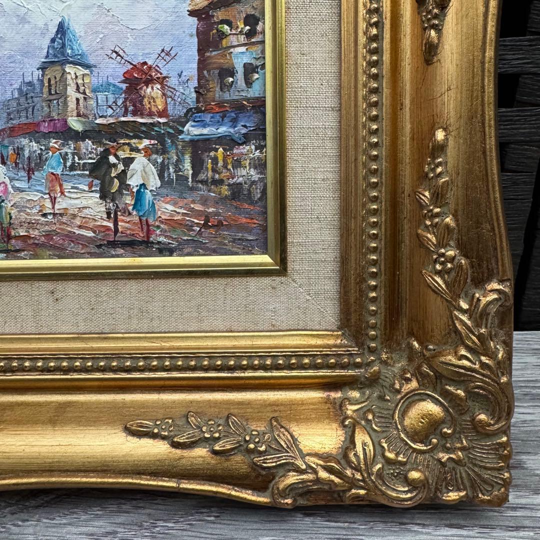 油彩画 ヨーロッパの街並み 額縁　　　　　　　アンティーク