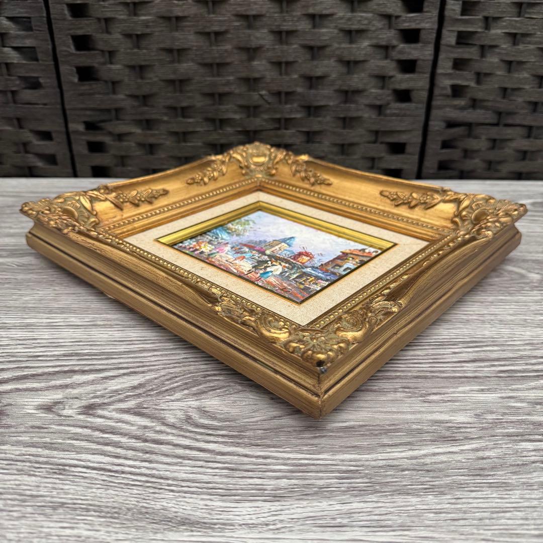 油彩画 ヨーロッパの街並み 額縁　　　　　　　アンティーク