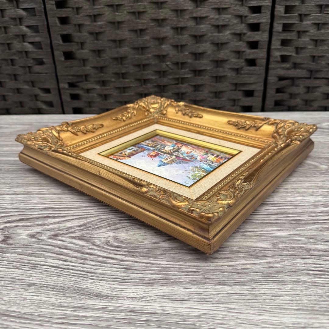 油彩画 ヨーロッパの街並み 額縁　　　　　　　アンティーク