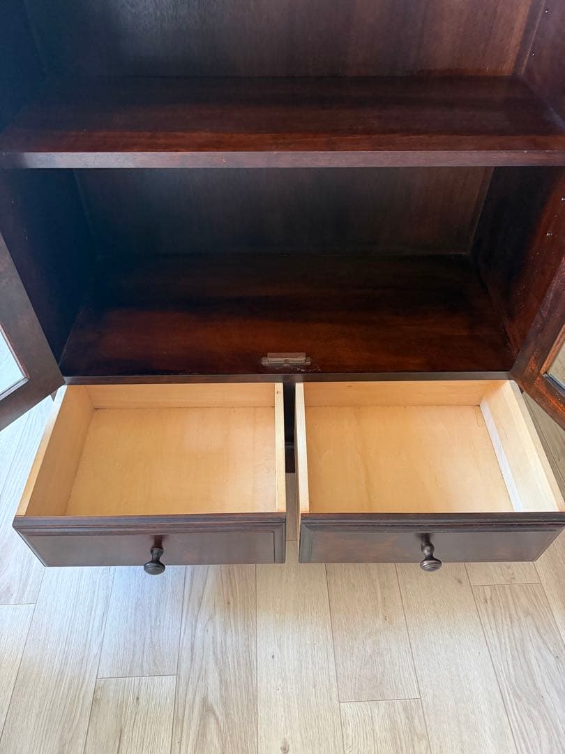 書棚 900 ふらの 観音開き 樺材 北海道民芸家具 ダークブラウン