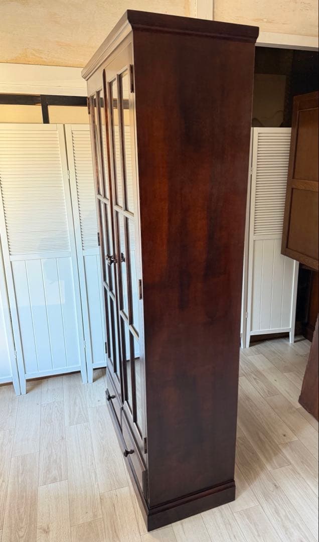 書棚 900 ふらの 観音開き 樺材 北海道民芸家具 ダークブラウン