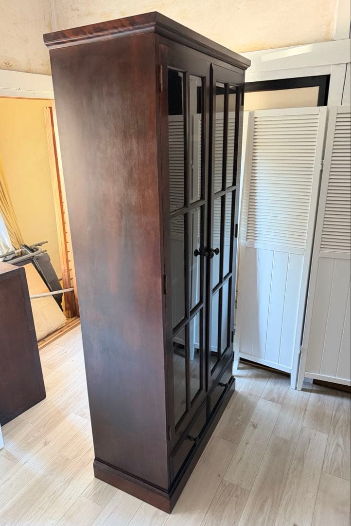 書棚 900 ふらの 観音開き 樺材 北海道民芸家具 ダークブラウン