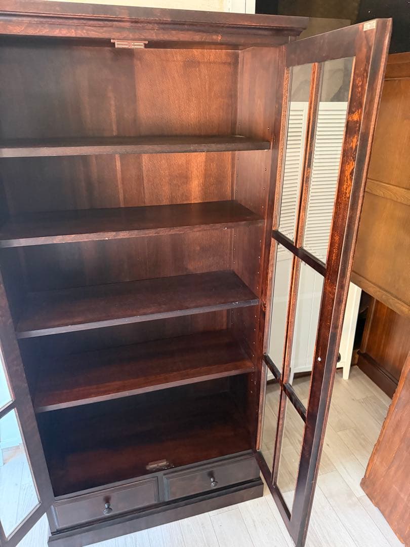 書棚 900 ふらの 観音開き 樺材 北海道民芸家具 ダークブラウン