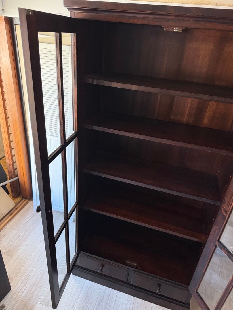 書棚 900 ふらの 観音開き 樺材 北海道民芸家具 ダークブラウン