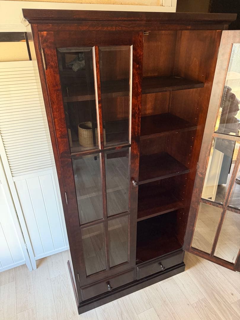 書棚 900 ふらの 観音開き 樺材 北海道民芸家具 ダークブラウン