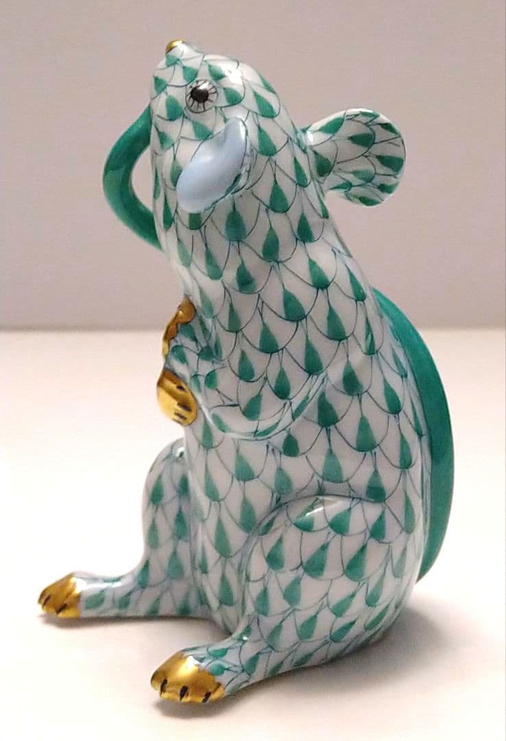 ヘレンド フィギュリン 干支 ネズミ グリーン 1996年