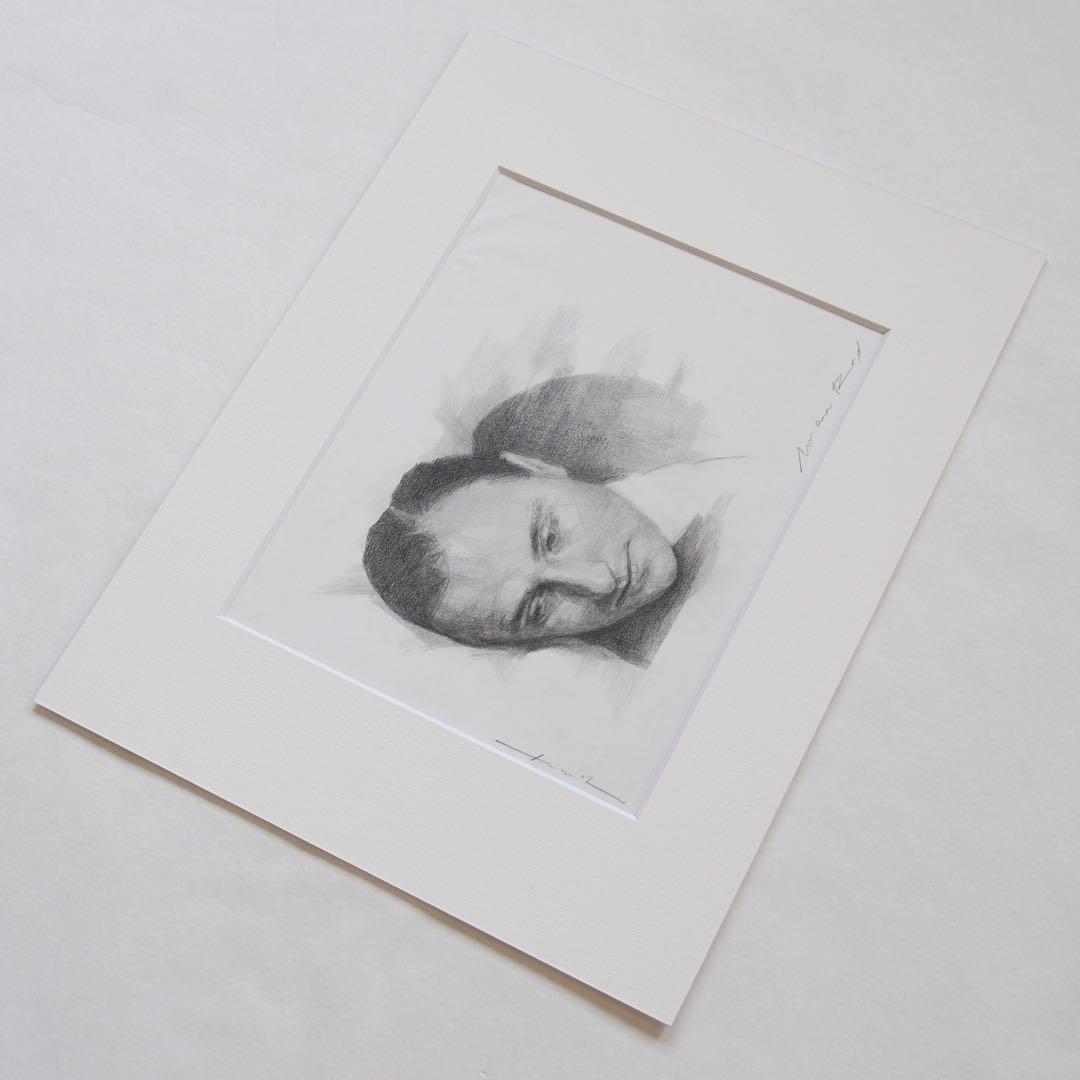 Man Ray ポートレート マット付き ドローイング 作品 鉛筆 木炭 アート