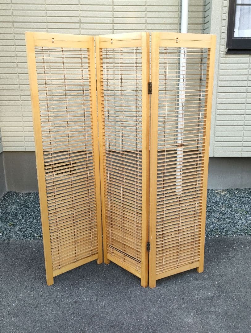 木製 衝立 3連 高さ150cm ルーバー パーテーション 折りたたみ 目隠し