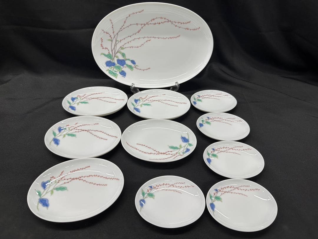 【美品】深川製磁　深川製　水引草　3点揃　3種　15P 皿　大皿　中皿　小皿