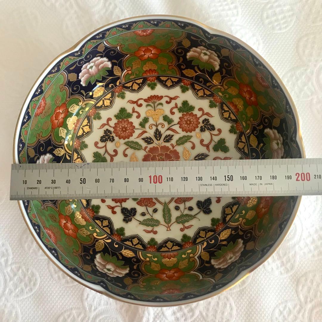 未使用　前畑陶器　庫山窯　美濃焼　藍地金唐草　牡丹　中盛り鉢1個と中平鉢3個