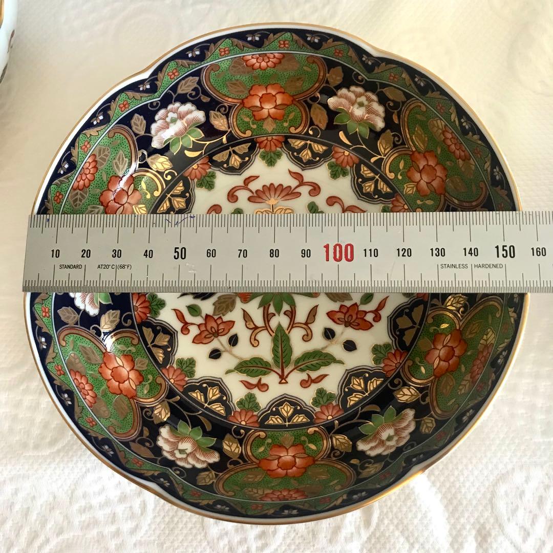 未使用　前畑陶器　庫山窯　美濃焼　藍地金唐草　牡丹　中盛り鉢1個と中平鉢3個