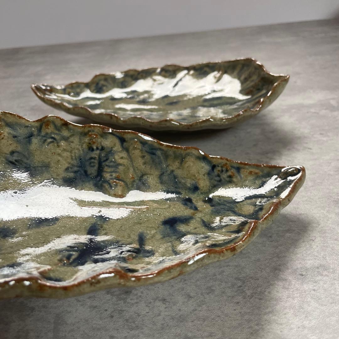 希少　イムサエムさん　葉型皿　２枚　銘々皿　変形皿　未使用または一度使用