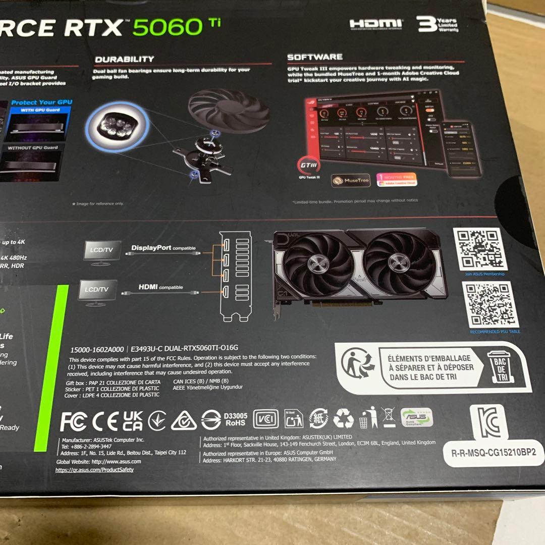 新品ASUS NVIDIA GeForce RTX 5060 Ti 16G
