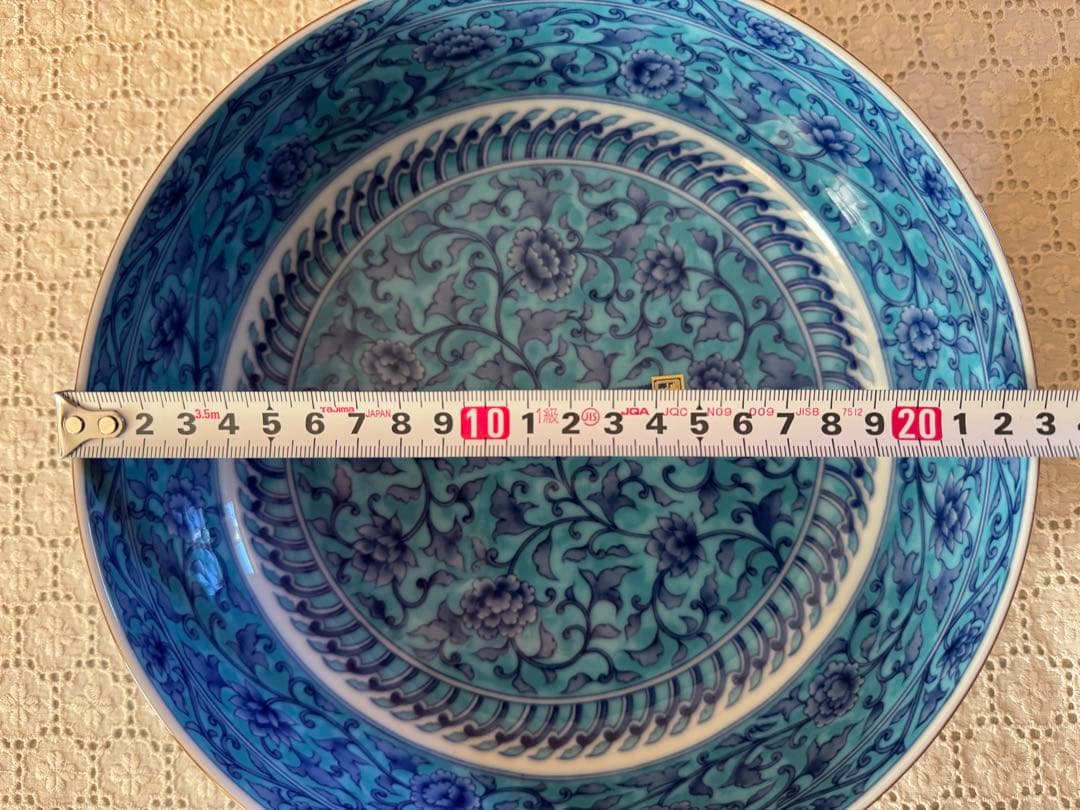 陶器製　大鉢2個　青彩牡丹　花柄