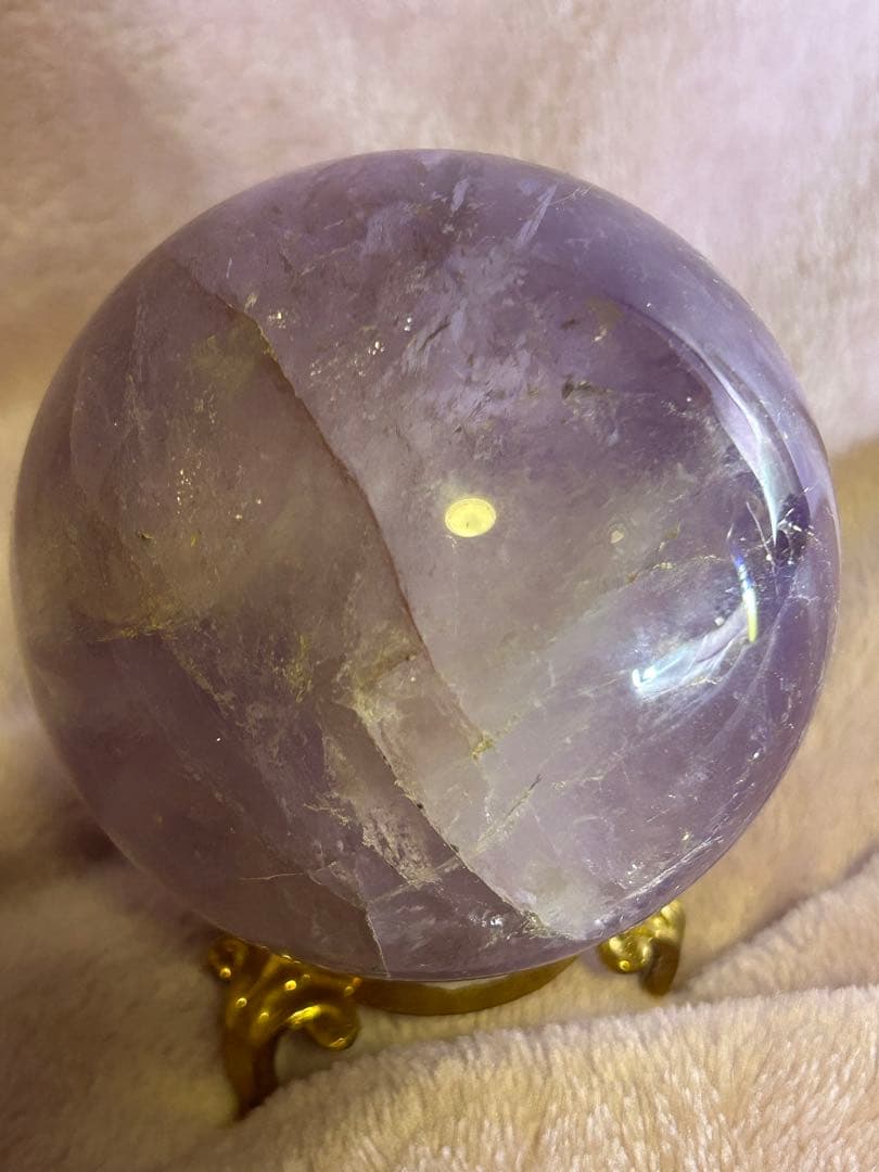 【天然石】 アメジスト スフィア 丸玉 おまけ台座付き レンボー約7.7cm